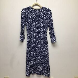 Reformation Womens A Line Dress Blue White Floral Keyhole Back 3/4 Sleeve 0 New